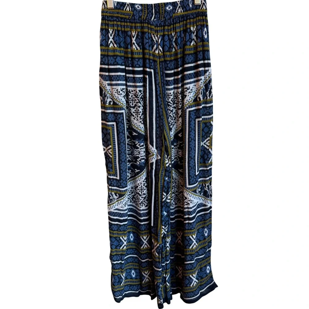 Raga Wide Leg Pants Women XS Blue White Flowy Boho Elastic Waist Palazzo Pant